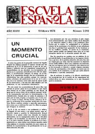 Portada:Escuela española. Año XXXVI, núm. 2310, 19 de febrero de 1976