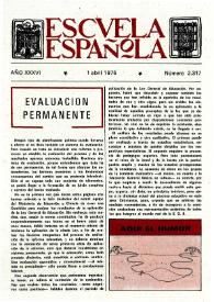 Portada:Escuela española. Año XXXVI, núm. 2317, 1 de abril de 1976