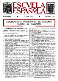 Portada:Escuela española. Año XXXVI, núm. 2331, 11 de junio de 1976