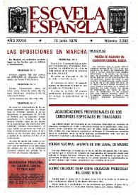 Portada:Escuela española. Año XXXVI, núm. 2332, 15 de junio de 1976