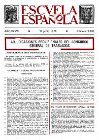 Portada:Escuela española. Año XXXVI, núm. 2335, 19 de junio de 1976