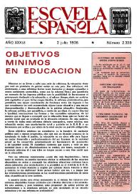 Portada:Escuela española. Año XXXVI, núm. 2339, 2 de julio de 1976