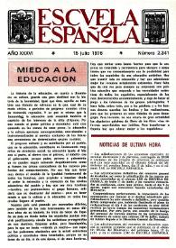 Portada:Escuela española. Año XXXVI, núm. 2341, 15 de julio de 1976