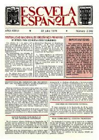 Portada:Escuela española. Año XXXVI, núm. 2342, 22 de julio de 1976