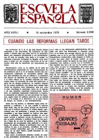 Portada:Escuela española. Año XXXVI, núm. 2358, 18 de noviembre de 1976