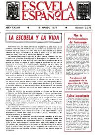 Portada:Escuela española. Año XXXVII, núm. 2375, 16 de marzo de 1977
