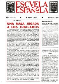 Portada:Escuela española. Año XXXVII, núm. 2383, 4 de mayo de 1977