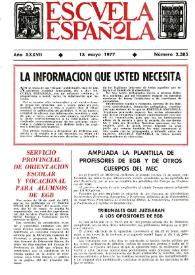 Portada:Escuela española. Año XXXVII, núm. 2385, 18 de mayo de 1977