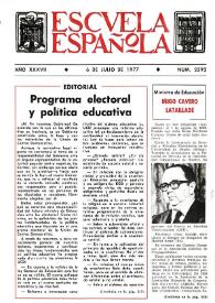 Portada:Escuela española. Año XXXVII, núm. 2392, 6 de julio de 1977