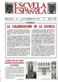 Portada:Escuela española. Año XXXVII, núm. 2407, 16 de noviembre de 1977