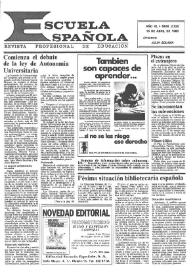 Portada:Escuela española. Año XL, núm. 2520, 10 de abril de 1980