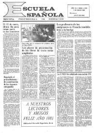 Portada:Escuela española. Año XLI, núm. 2558, 1 de enero de 1981