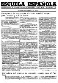 Portada:Escuela española. Año XLI, núm. 2579, 28 de mayo de 1981, suplemento legislativo núm. 8