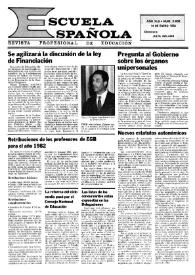 Portada:Escuela española. Año XLII, núm. 2608, 14 de enero de 1982