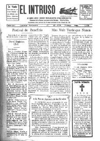 Portada:El intruso. Diario Joco-serio netamente independiente. Tomo XIV, núm. 1305, viernes 27 de noviembre de 1925