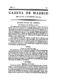 Portada:Gazeta de Madrid. 1809. Núm. 51, 20 de febrero de 1809