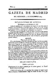 Portada:Gazeta de Madrid. 1809. Núm. 53, 22 de febrero de 1809