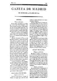 Portada:Gazeta de Madrid. 1809. Núm. 102, 12 de abril de 1809