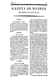 Portada:Gazeta de Madrid. 1809. Núm. 231, 18 de agosto de 1809