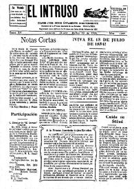 Portada:El intruso. Diario Joco-serio netamente independiente. Tomo XV, núm. 1495, martes 13 de julio de 1926