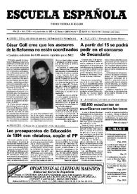 Portada:Escuela española. Año LIII, núm. 3164, 4 de noviembre de 1993