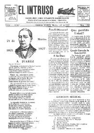 Portada:El intruso. Diario Joco-serio netamente independiente. Tomo XVIII, núm. 1707, martes 22 de marzo de 1927