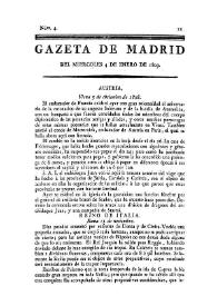 Portada:Gazeta de Madrid. 1809. Núm. 4, 4 de enero de 1809