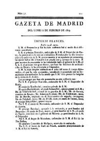 Portada:Gazeta de Madrid. 1809. Núm. 37, 6 de febrero de 1809