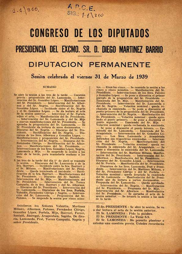 Diario de sesiones del Congreso de los Diputados : Diputación Permanente. | Biblioteca Virtual Miguel de Cervantes