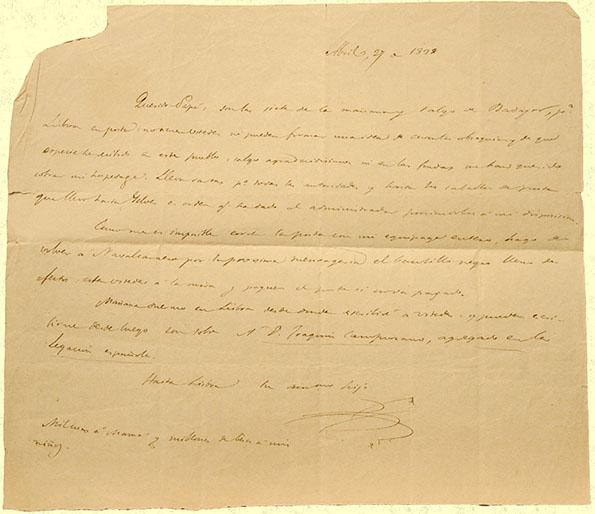 Carta a su padre, 27 de abril de 1835 | Biblioteca Virtual Miguel de Cervantes