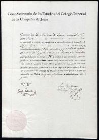 Portada:Certificado de Estudios en Lengua Griega de Mariano José de Larra del Colegio Imperial de la Compañía de Jesús