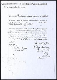 Portada:Certificado de Estudios en Física Experimental de Mariano José de Larra del Colegio Imperial de la Compañía de Jesús