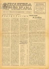 Portada:Izquierda Republicana : Publicación Mensual. Órgano De Izquierda Republicana En El Exilio. Núm. 1, 15 de agosto de 1944