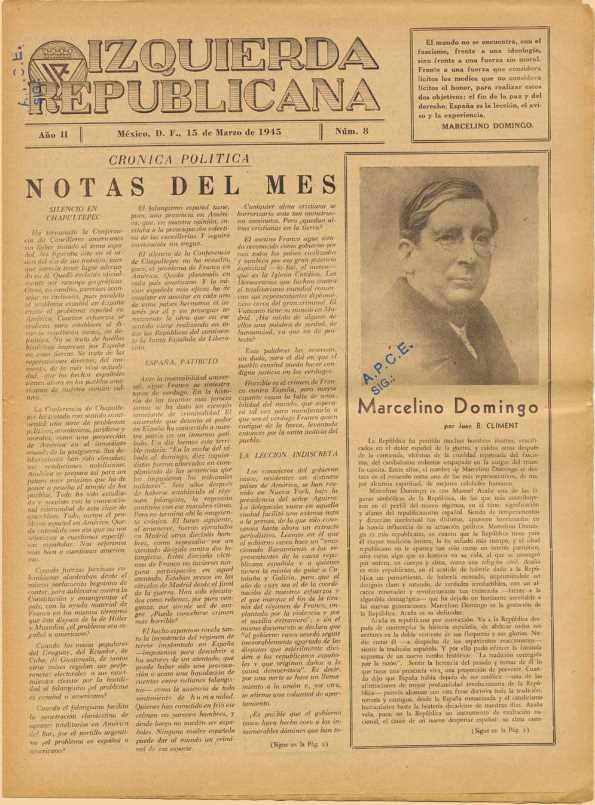 Izquierda Republicana : Publicación Mensual. Órgano De Izquierda Republicana En El Exilio. Núm. 8, 15 de marzo de 1945 | Biblioteca Virtual Miguel de Cervantes