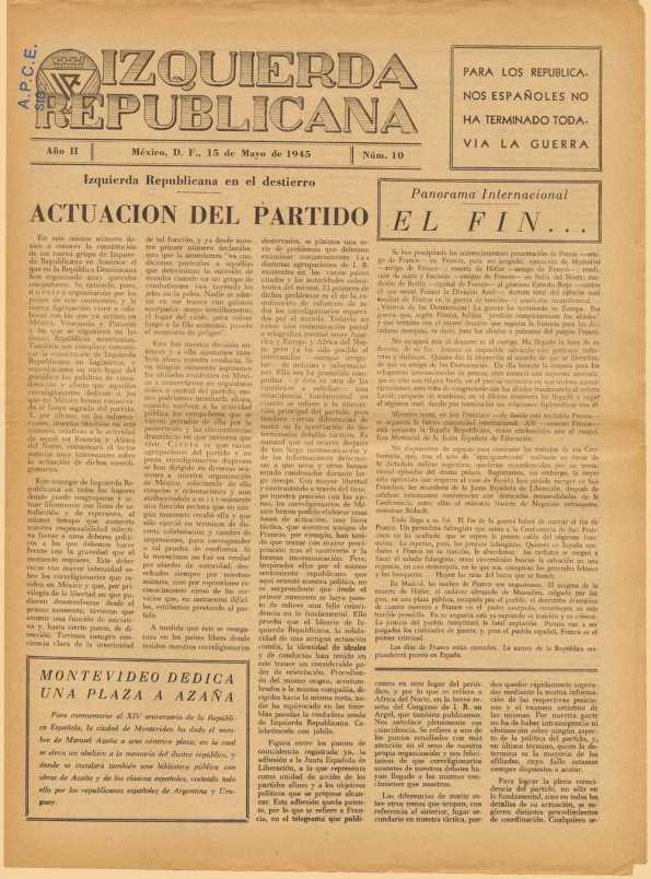 Izquierda Republicana : Publicación Mensual. Órgano De Izquierda Republicana En El Exilio. Núm. 10, 15 de mayo de 1945 | Biblioteca Virtual Miguel de Cervantes