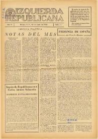 Portada:Izquierda Republicana : Publicación Mensual. Órgano De Izquierda Republicana En El Exilio. Núm. 11, 15 de junio de 1945