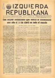 Portada:Izquierda Republicana : Publicación Mensual. Órgano De Izquierda Republicana En El Exilio. Núm. 84, abril-mayo de 1953