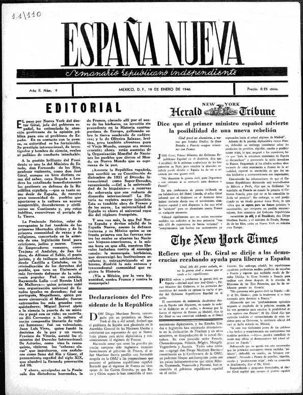 España Nueva : Semanario Republicano Independiente. Núm. 9, 19 de enero de 1946 | Biblioteca Virtual Miguel de Cervantes