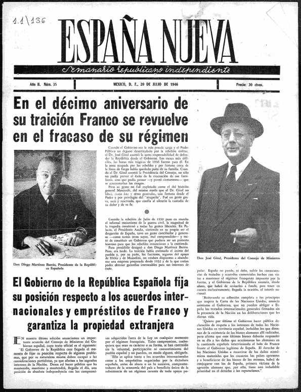 España Nueva : Semanario Republicano Independiente. Núm. 35, 20 de julio de 1946 | Biblioteca Virtual Miguel de Cervantes