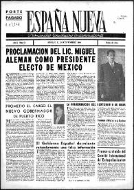 Portada:España Nueva : Semanario Republicano Independiente. Núm. 45, 28 de septiembre de 1946