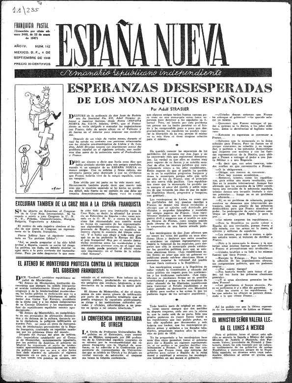 España Nueva : Semanario Republicano Independiente. Núm. 142, 4 de septiembre de 1948 | Biblioteca Virtual Miguel de Cervantes