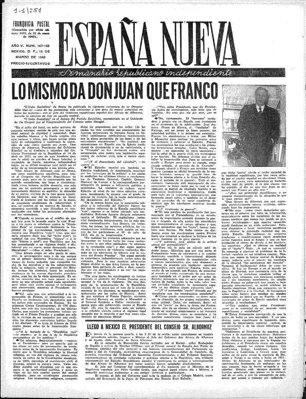 España Nueva : Semanario Republicano Independiente. Núm. 167-168, 12 de marzo de 1949 | Biblioteca Virtual Miguel de Cervantes