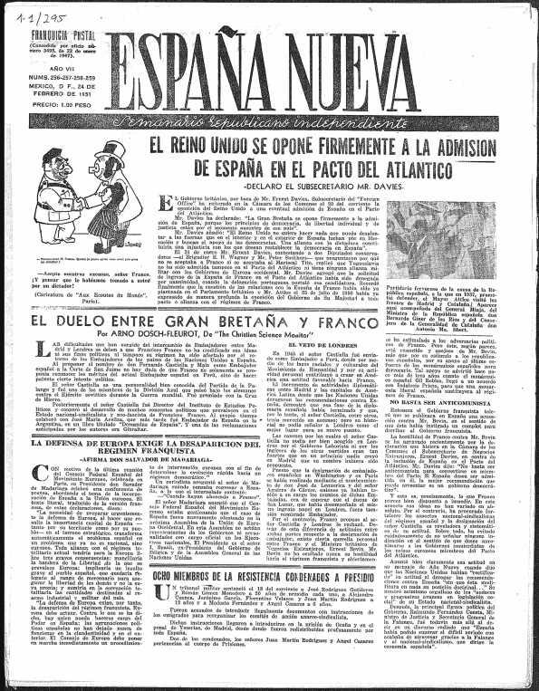 España Nueva : Semanario Republicano Independiente. Núm. 256-257-258-259, 24 de febrero de 1951 | Biblioteca Virtual Miguel de Cervantes