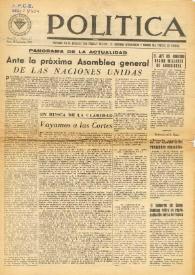 Política : portavoz en el exterior del Consejo Nacional de IR y órgano del Partido en Francia. Núm. 27, 18 de septiembre de 1947 | Biblioteca Virtual Miguel de Cervantes