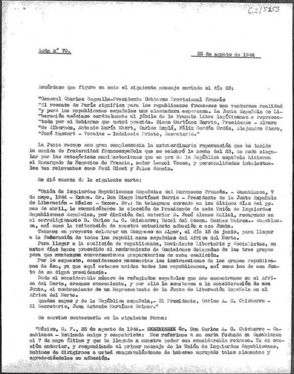 Acta 70. 25 de agosto de 1944 | Biblioteca Virtual Miguel de Cervantes