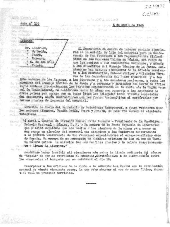 Acta 109. 4 de abril de 1945 | Biblioteca Virtual Miguel de Cervantes