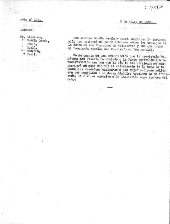 Acta 124. 9 de julio de 1945 | Biblioteca Virtual Miguel de Cervantes