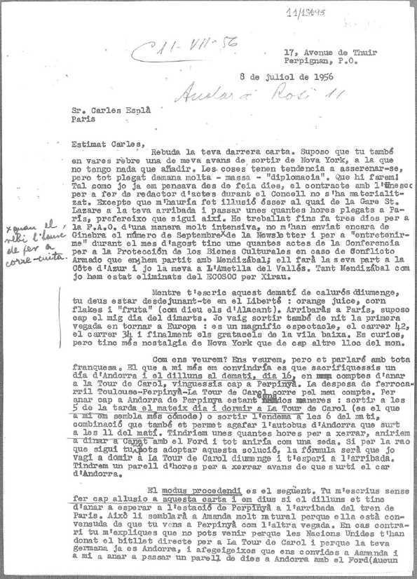 Carta de Eugenio Xammar a Carlos Esplá, 8 de julio de 1956 | Biblioteca Virtual Miguel de Cervantes