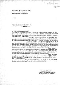 Portada:Carta de Lucidio G. Yubero a Carlos Esplá, Presidente de la J.A.R.E.(Junta de Auxilio a los Republicanos Españoles). México, 31 de agosto de 1942