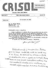 Portada:Documentación de Juan José Zamora; Carta de Juan José Zamora a Carlos Esplá. Ciudad Trujillo, República Dominicana, 10 de enero de 1942